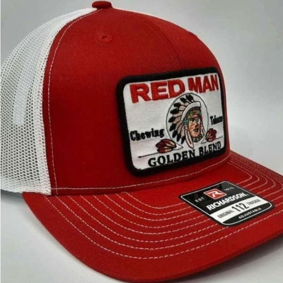 Richardson 112 High Quality Retro Red Man Chewing Red Trucker Hat Cap Vintage - Picture 3 of 4